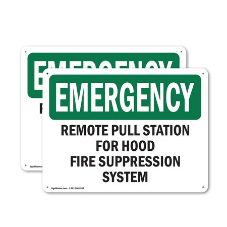 Signmission Remote Pull Station For Hood Fire Suppression Emergency Sign, Plastic, 14in W x 10in L, 2PK OS-2PACK-EM-P-1014-L-10417